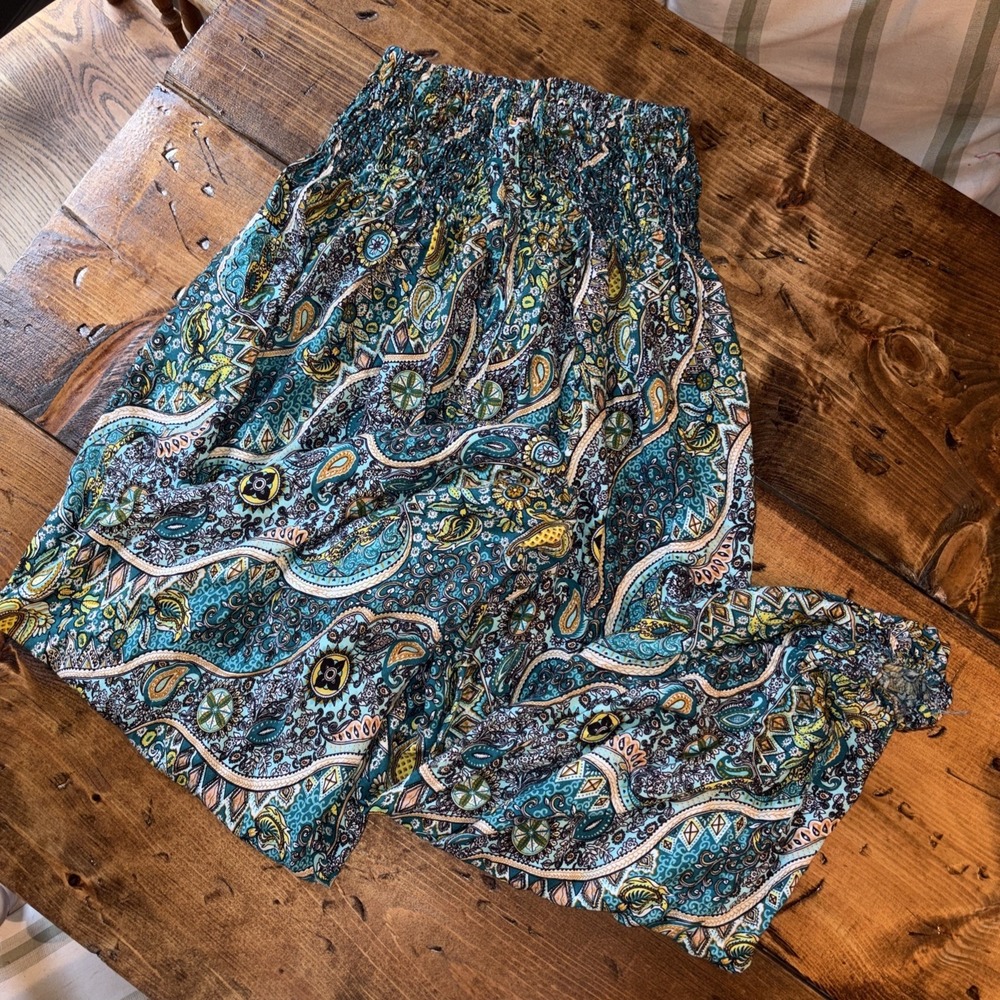 Women's S High Waist Smocked Balloon Bohemian Festival Yogi Pants
